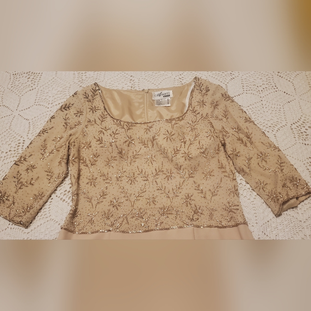 Elegant Beige Sequin Women's Dress